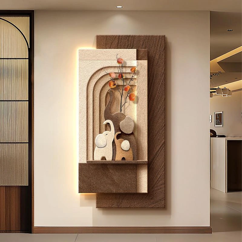 中古风玄关装饰画入户正对门壁画2025新款大象走廊过道挂画高级感