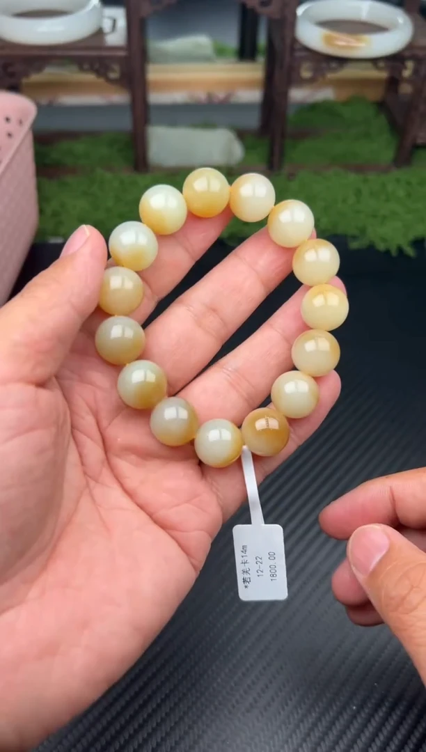 未镶嵌手串和田玉若羌微色差卡14m