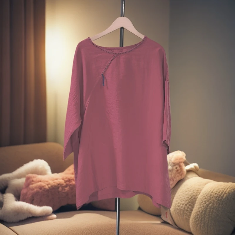 y103   纯麻圆领T恤女 手工绣线 胸围134 衣长62