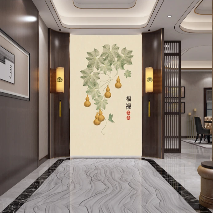 五福临门刺绣玄关背景墙布高端工艺电视墙布尺寸可定制