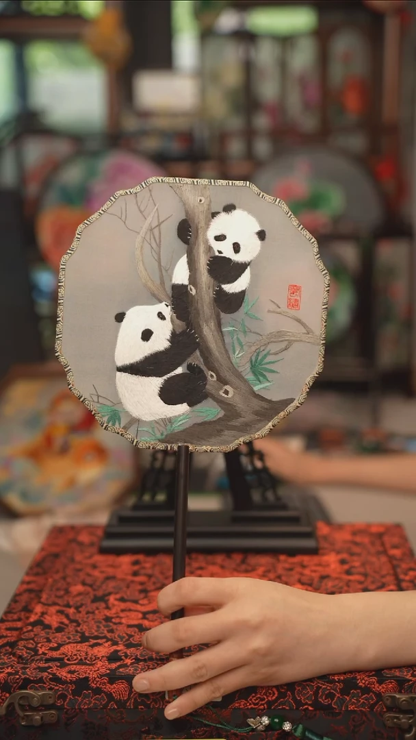 扇子团扇 绣花双面非遗