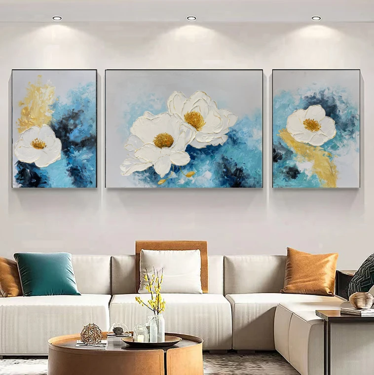 SF 230 花朵手绘油画装饰画客厅单联画沙发轻奢背景肌理油画