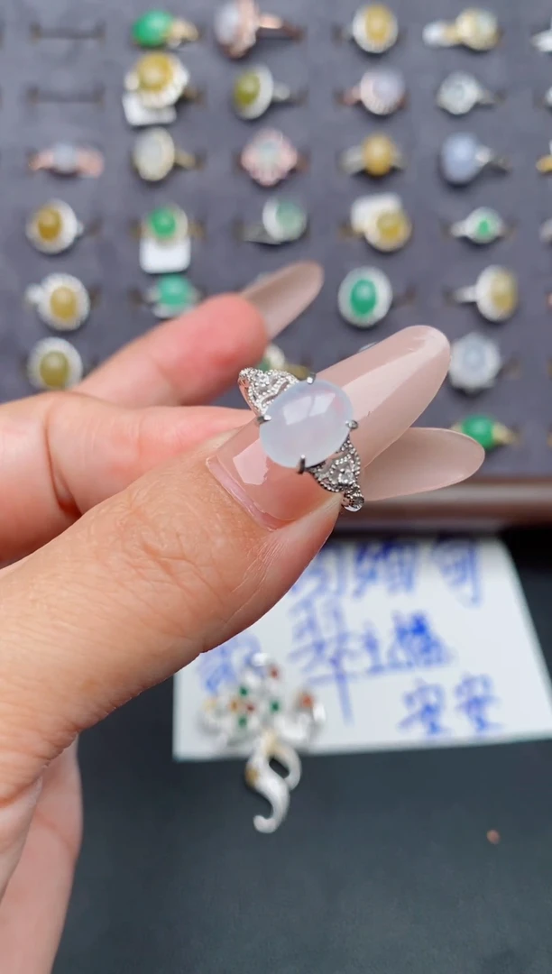 银S925镶嵌戒指翡翠天然A货翡翠1111   1-