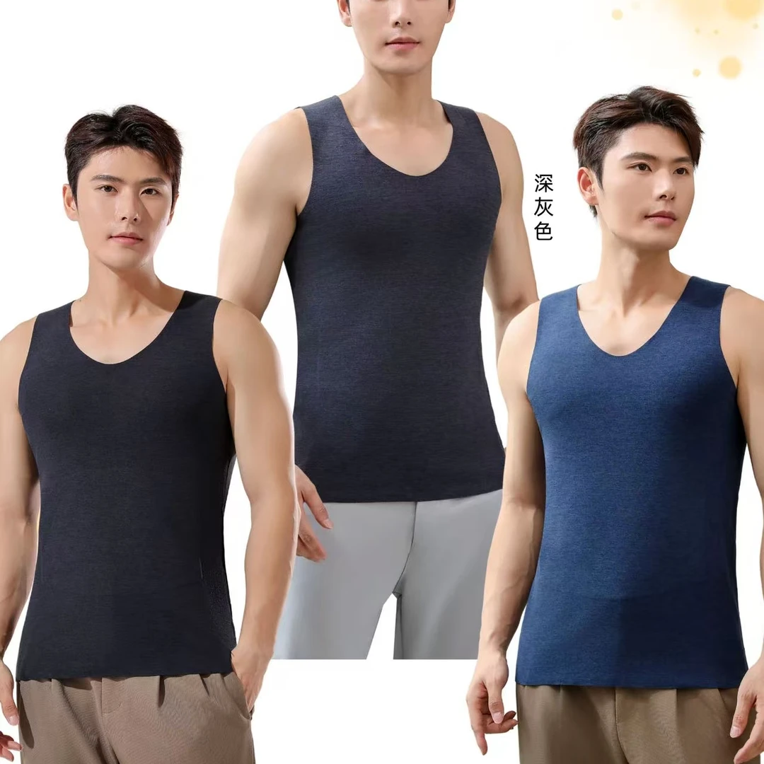 保暖男无袖薄款成人吸汗保暖上装V领无痕随心裁