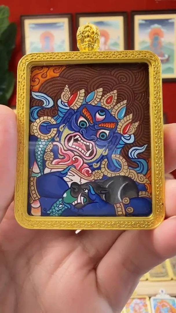 吊坠黑C-热贡纯手绘唐卡吊坠