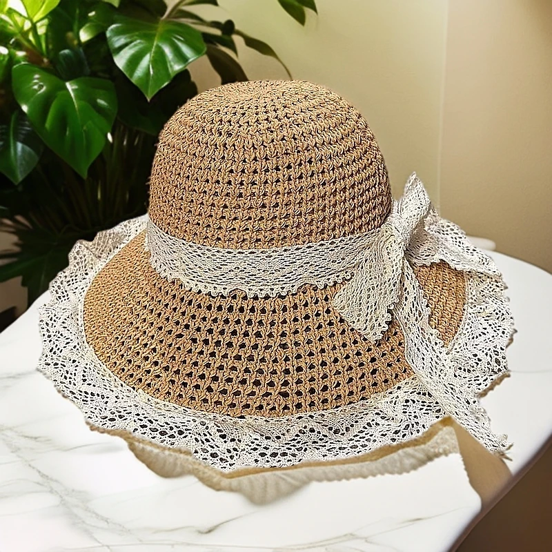 99号 韩版蕾丝花蝴蝶结 夏天夏季小清新时尚百搭女士太阳帽遮阳帽