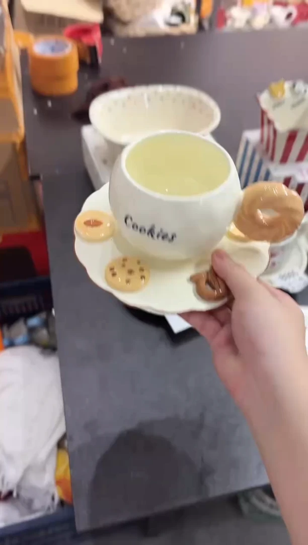 陶直播微瑕浅色饼干杯碟表面裂釉版*1