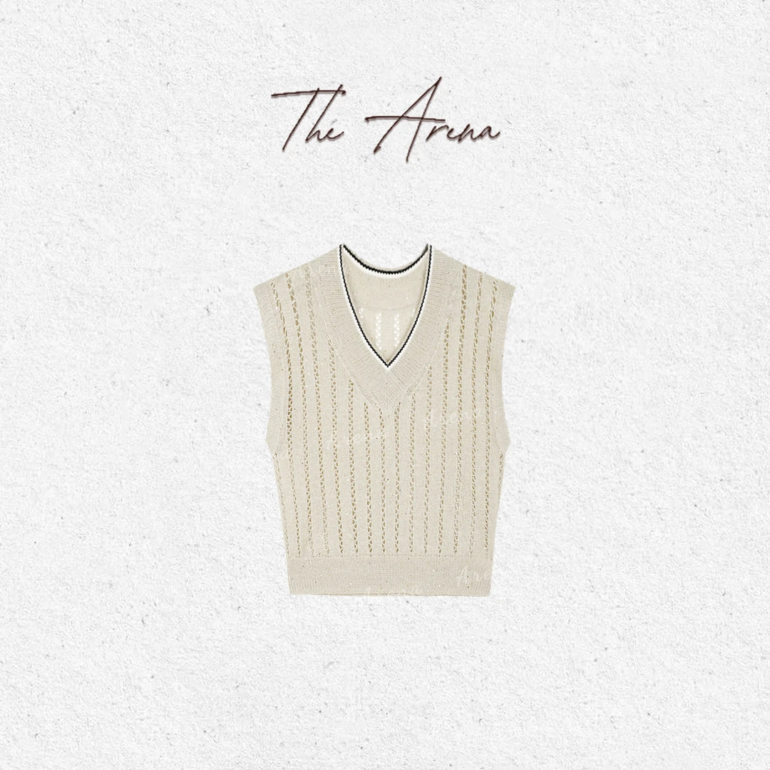 THE ARENA“夏日线条”亚麻镂空针织珠片刺绣马甲XY-3791