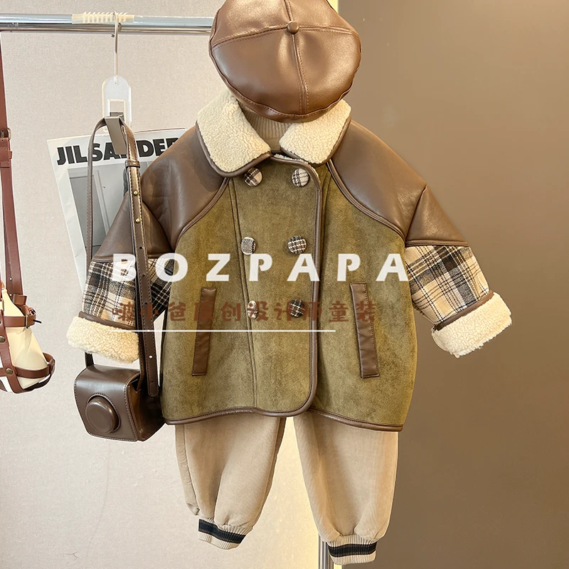 【提琴诗人】2023冬季新款英伦风时尚百搭设计款拼接皮毛一体外套