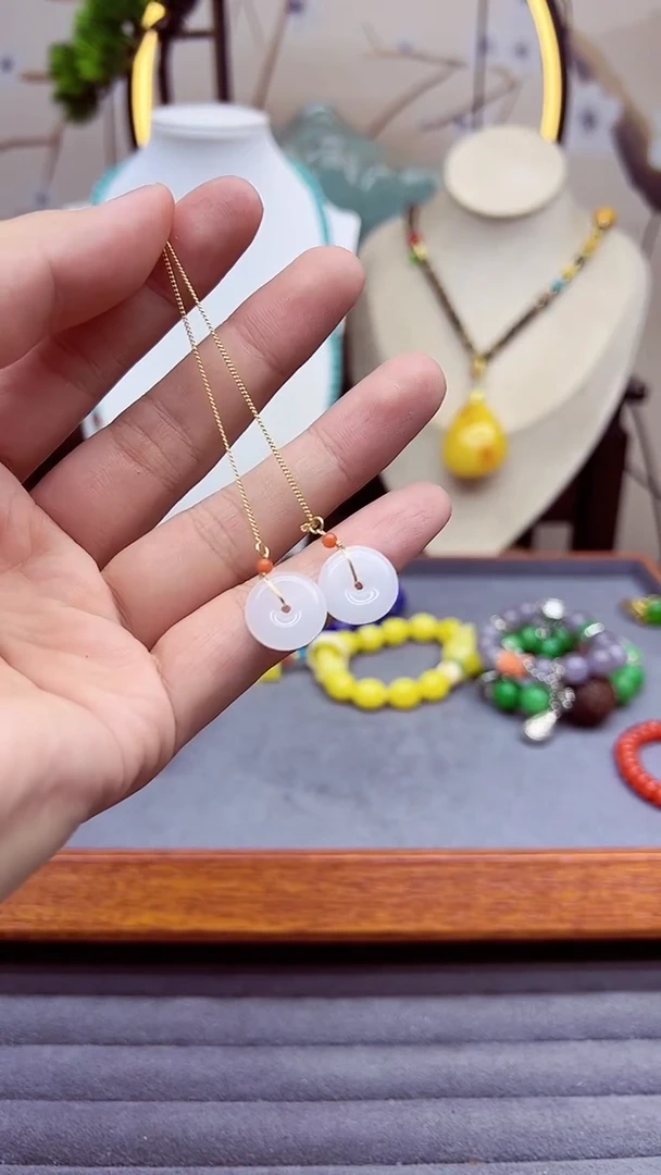 【闪购商品】和田玉耳饰14K金镶嵌E136`````