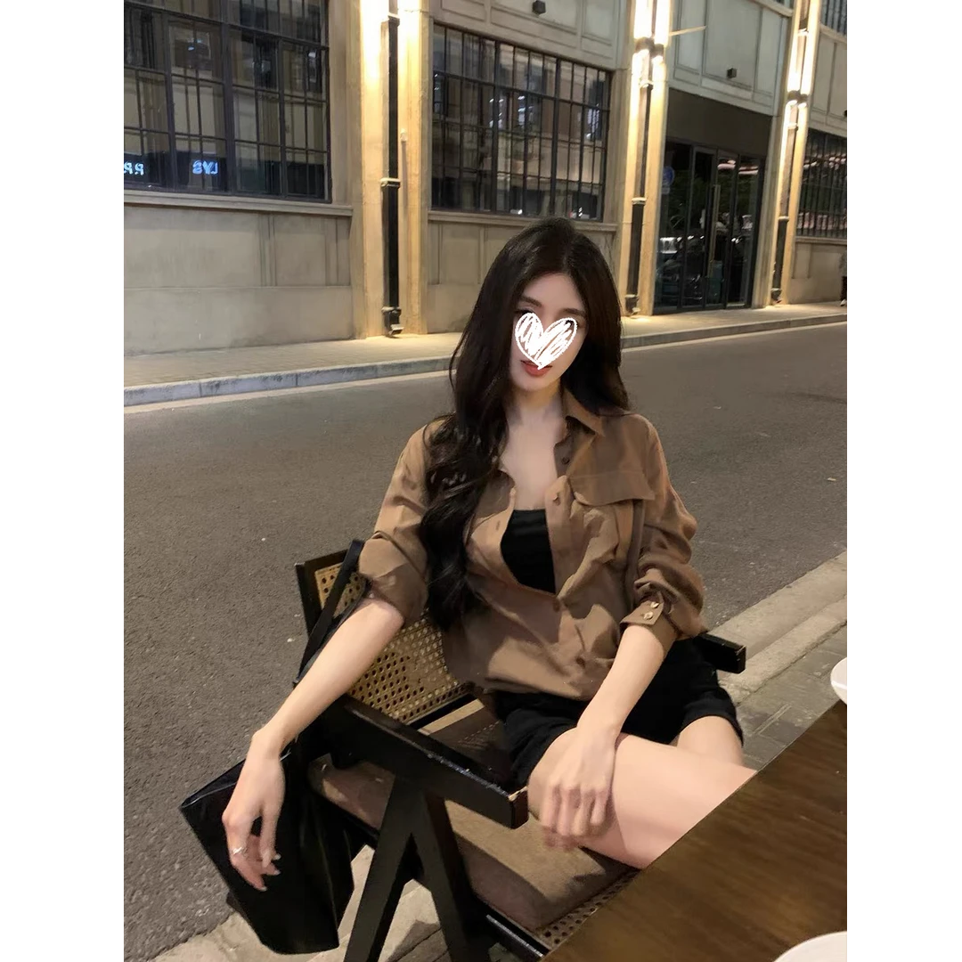 2025夏季新款咖色长袖宽松轻薄透气长款衬衫休闲松弛感上衣