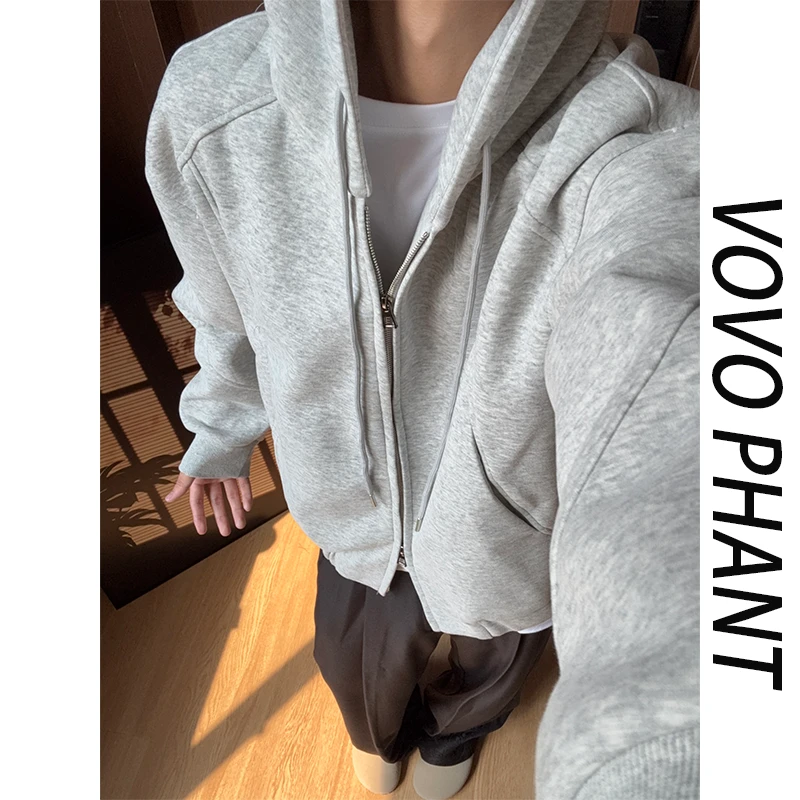 VOVO美式重磅开衫卫衣男秋季cleanfit连帽外套潮流百搭休闲上衣