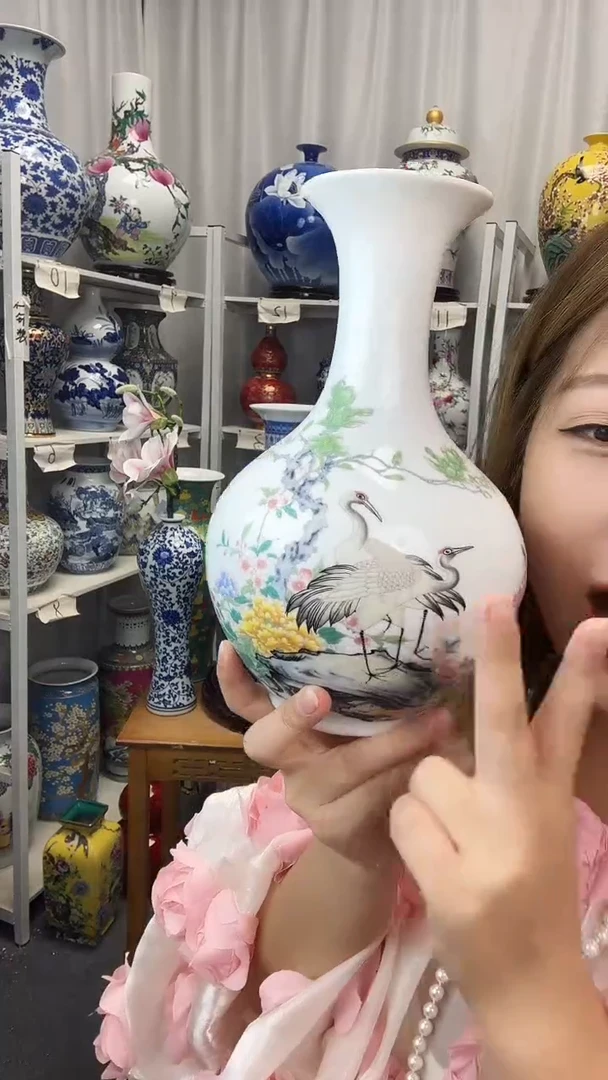 摆件景德镇松鹤赏瓶福利高23