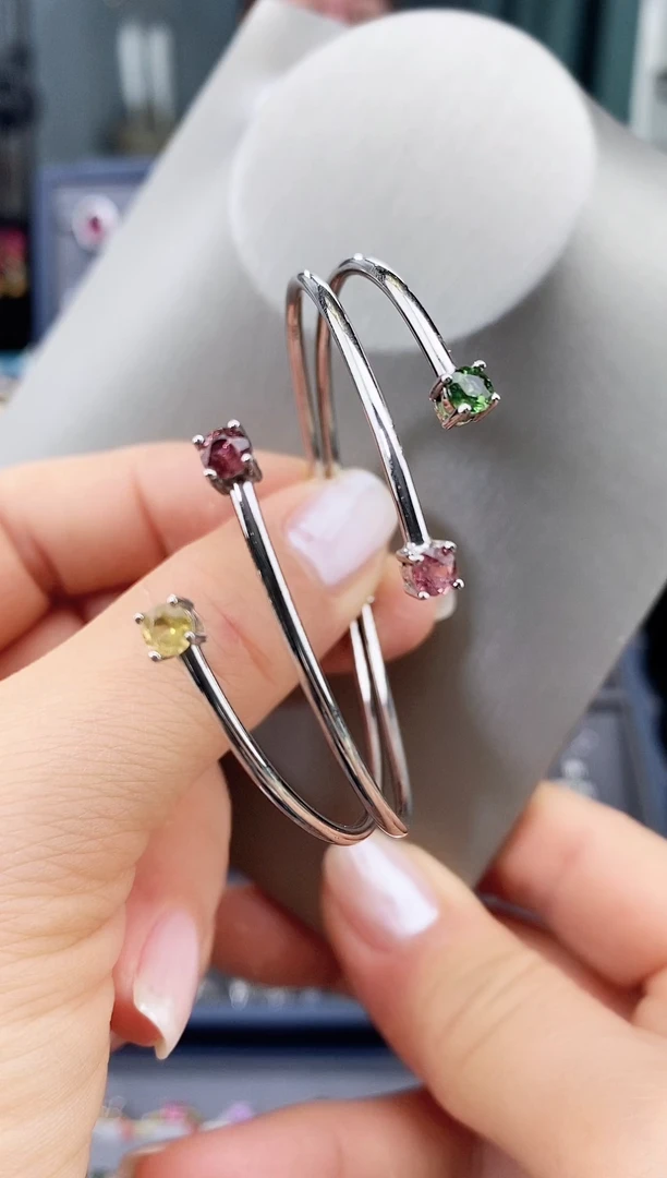 碧玺手镯银S925镶嵌手镯