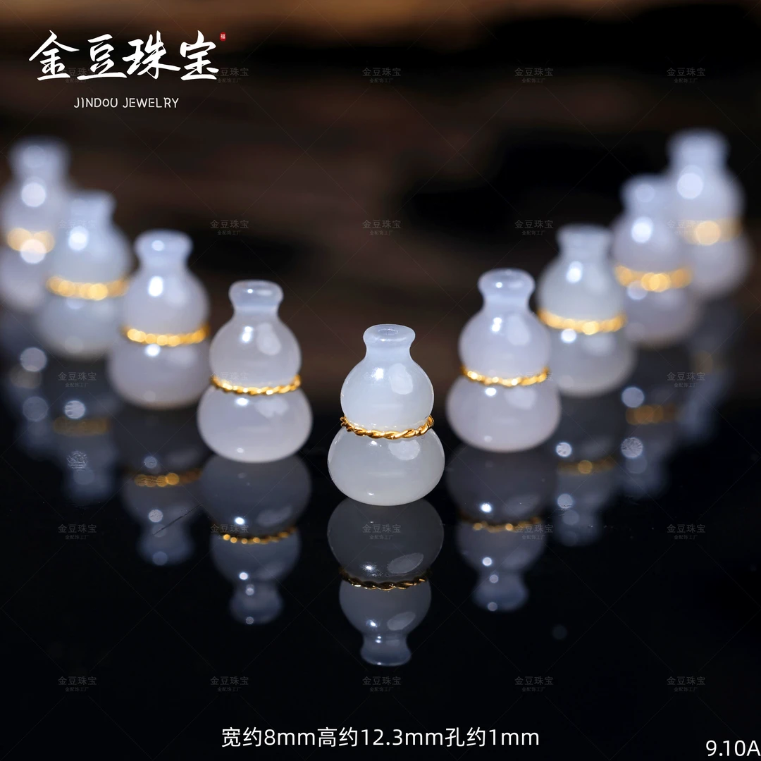【金豆】18K金镶烟紫葫芦隔珠中穿和田玉冰烟紫A