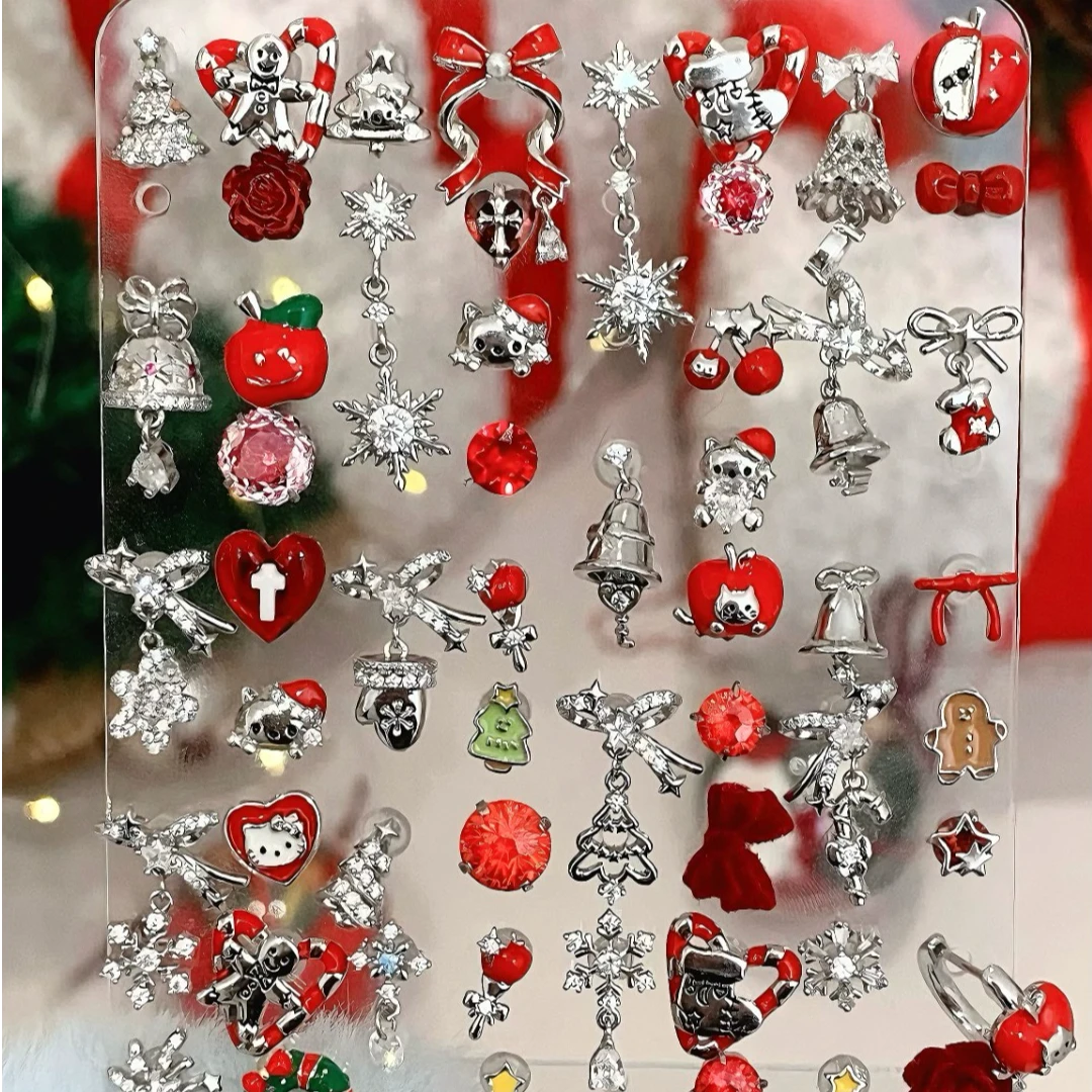钛钢耳饰 微甜圣诞｜圣诞雪花吊坠耳骨钉耳钉配饰耳钉饰品