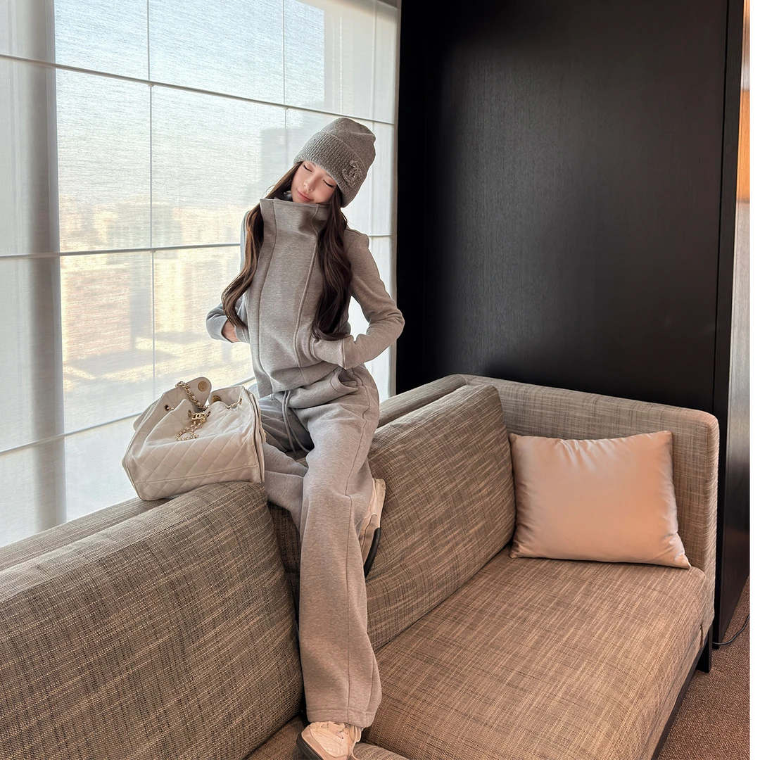 秋冬新款时尚套装气质显瘦洋气休闲百搭外出长袖外套宽松长裤套装