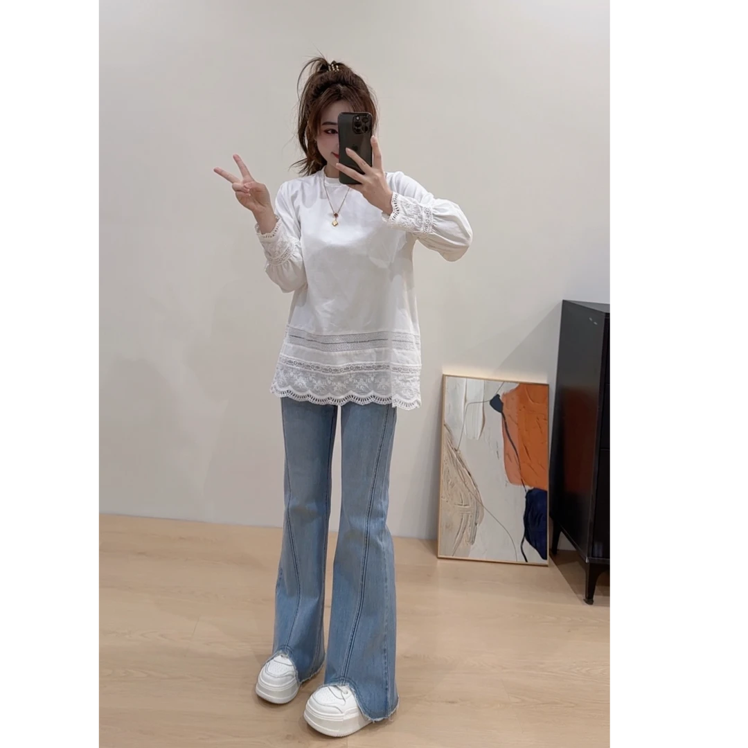 奈奈妮【廓形女主】微喇牛仔裤高腰显瘦时尚百搭设计感9902