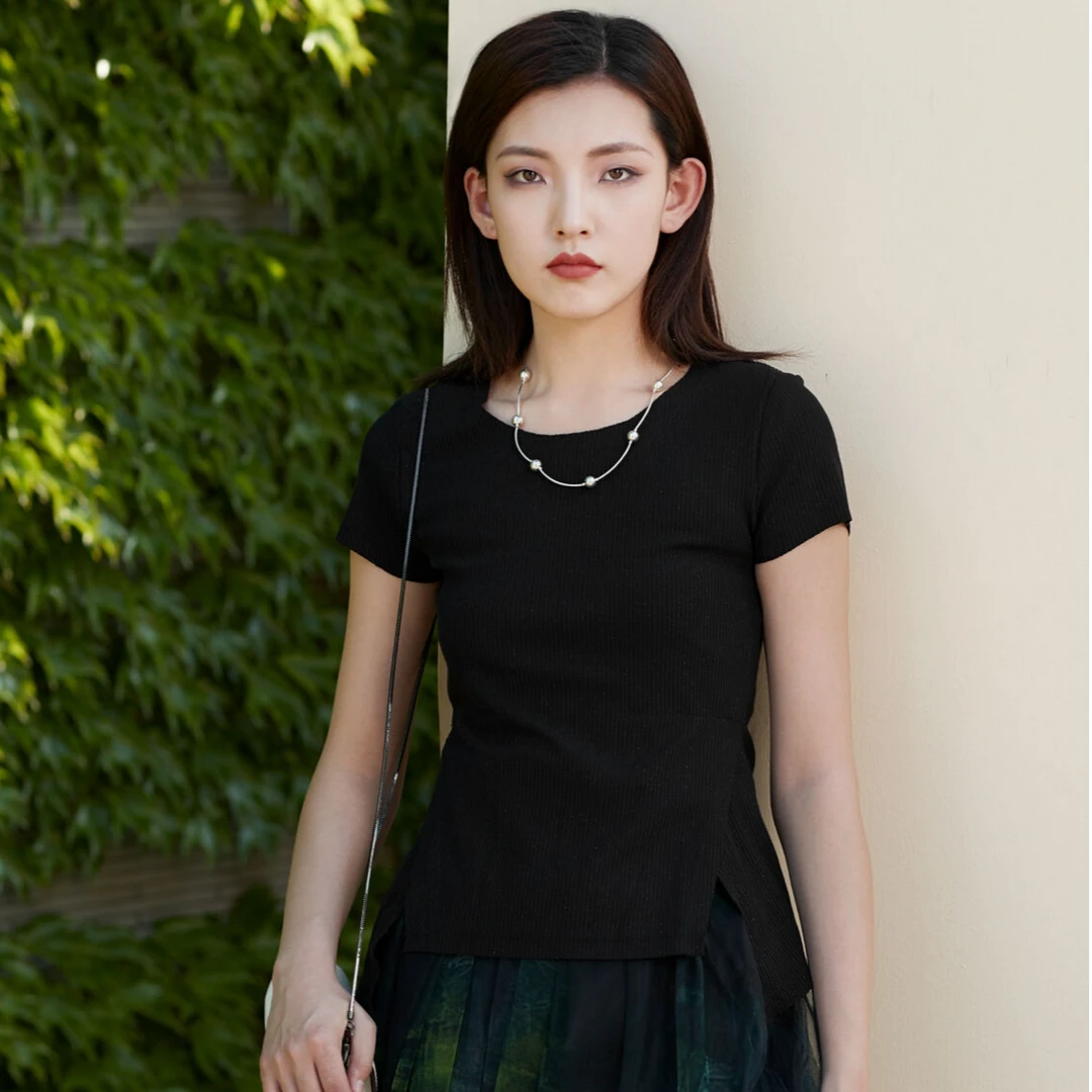 S·DEER简约设计不规则短袖T恤S20260112