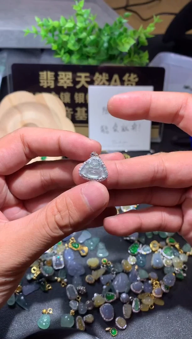 吊坠(不含链)银S925镶嵌翡翠可**冰1