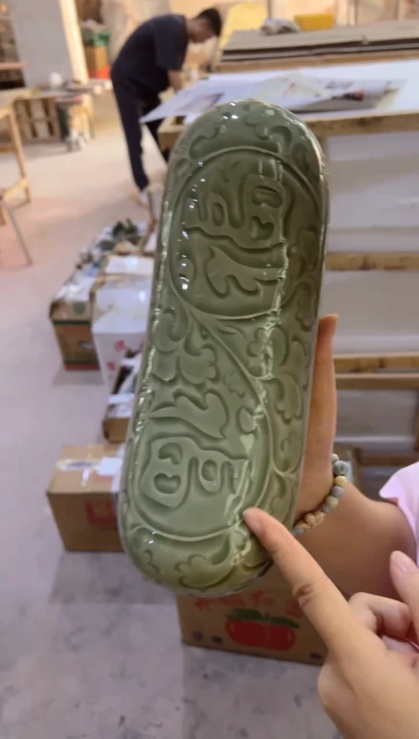 耀州窑青瓷大师手刻福字枕头