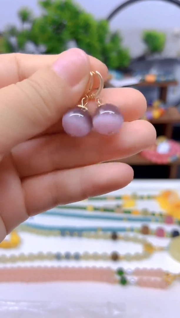 碧玺猫眼耳饰14K金镶嵌E698