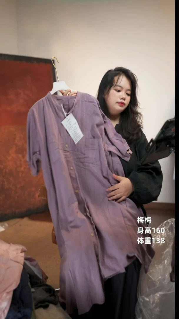 套头紫色麻棉连衣裙
