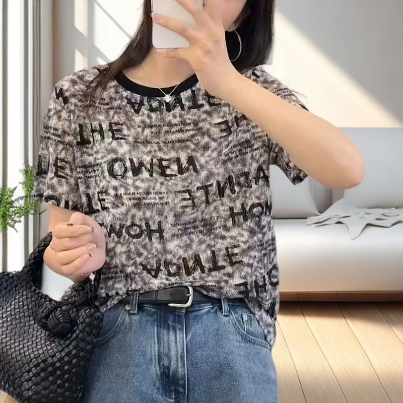 设计感字母晕染短袖T恤女2025夏季新款时尚百搭显瘦体恤上衣小衫