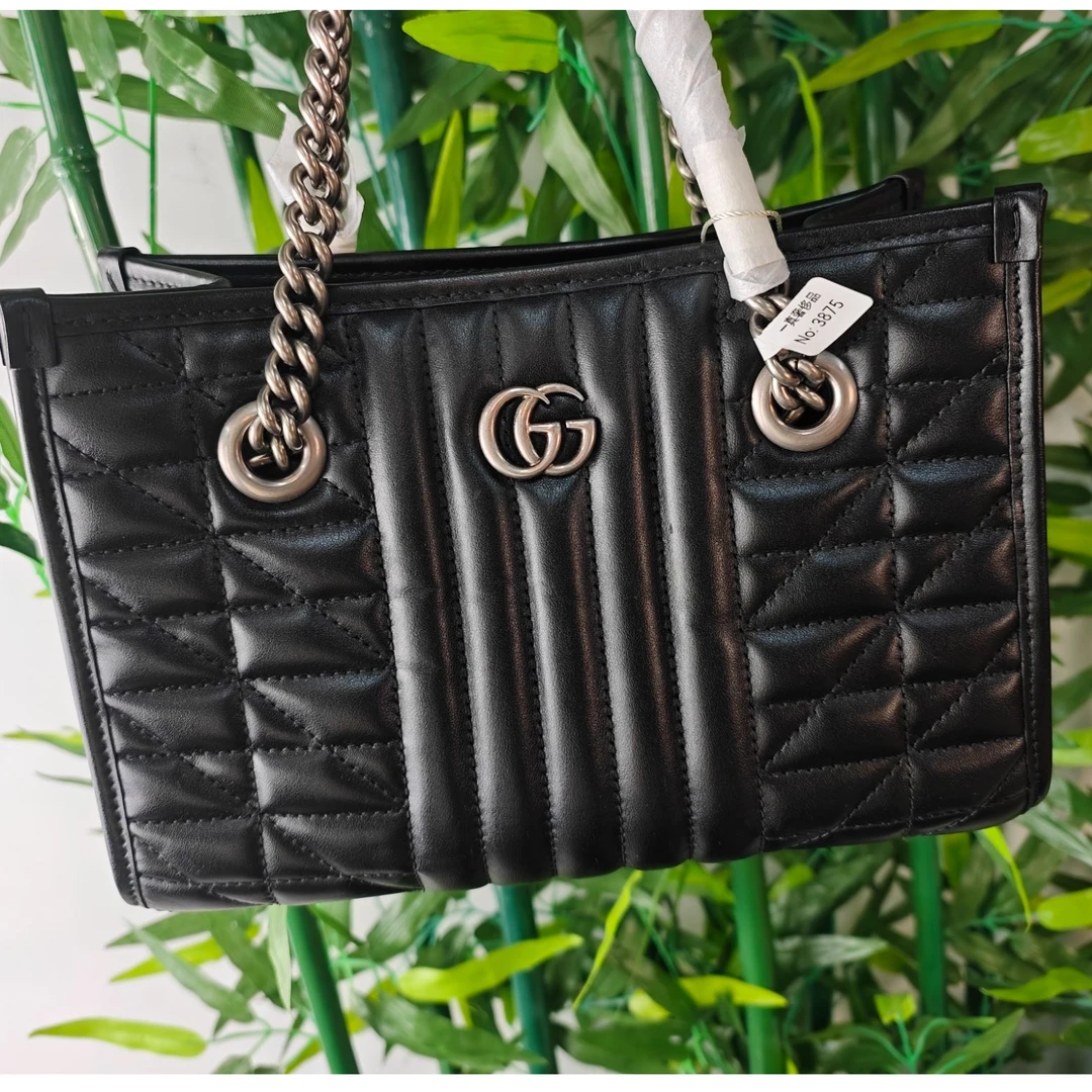 99新 GUCCI/古驰 银标古驰黑托特包/严选