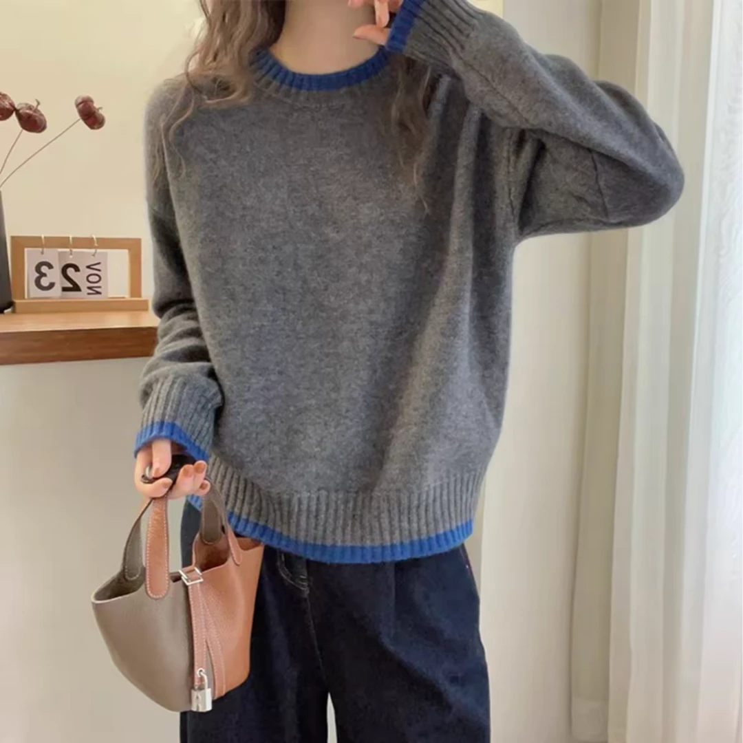 圆领女长袖通勤风慵懒风毛针织衫百搭时尚S049