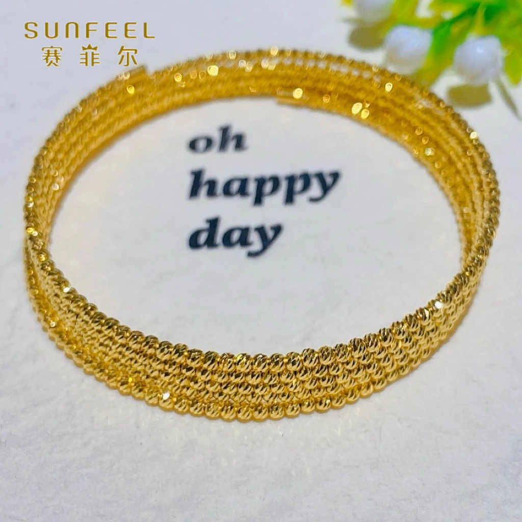SUNFEEL/赛菲尔黄金足金精致蹦迪珠黄金手镯弹力记忆绳5G精工