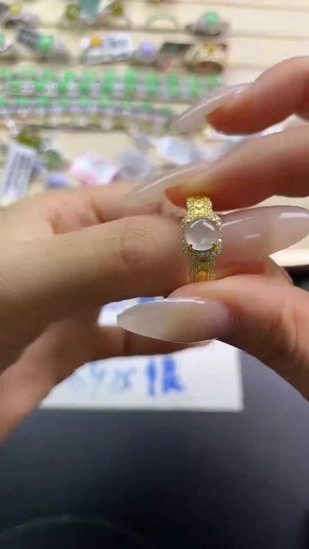 银S925镶嵌戒指翡翠翡翠 蛋面 银S925镶嵌