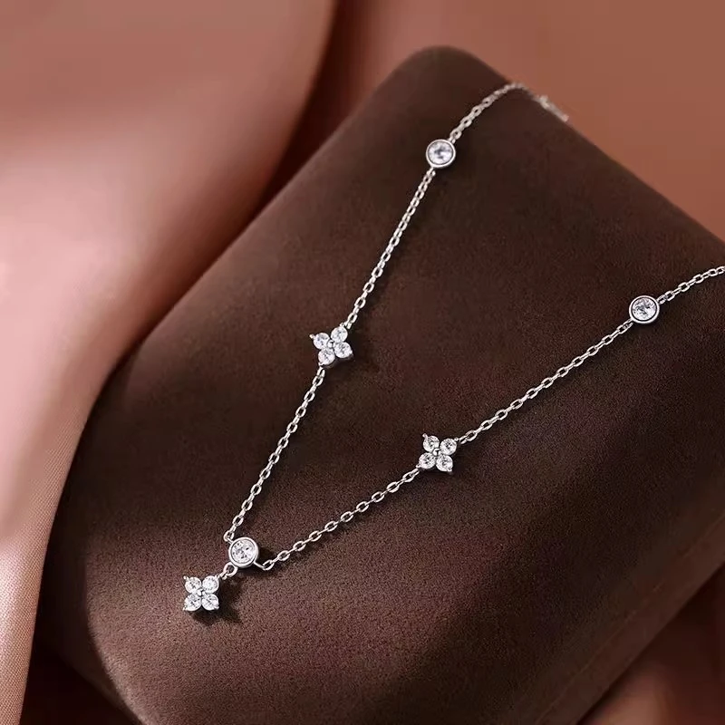 坠链均足银 流苏四叶草项链足银999精致轻奢高级感情人节送女朋友