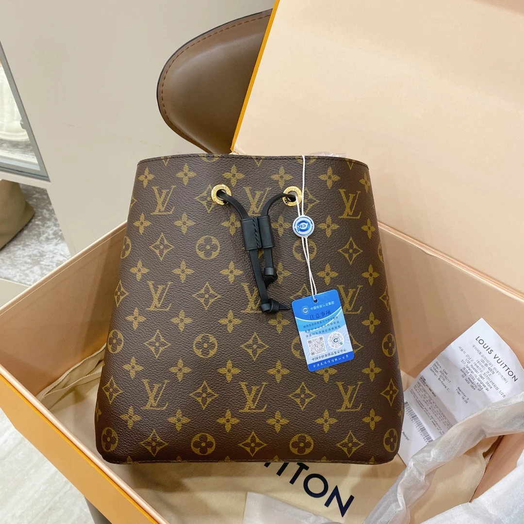 99新 LouisVuitton/路易威登 老花黑桶黑色水桶包
