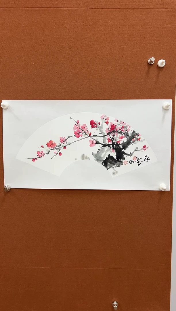 国画李文峰扇面花乌