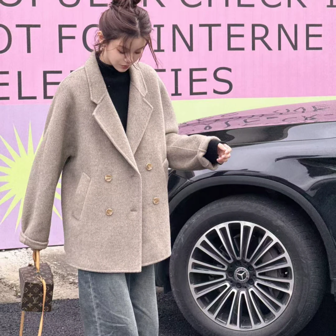 【霖依】韩系春季新款四粒扣双面呢大衣时尚气质百搭羊毛大衣F819