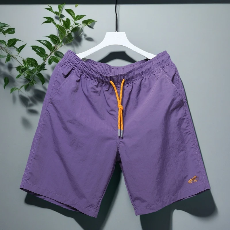 运动风速干中裤刺绣夏季薄款短裤五分裤纯色时尚透气潮流沙滩裤男