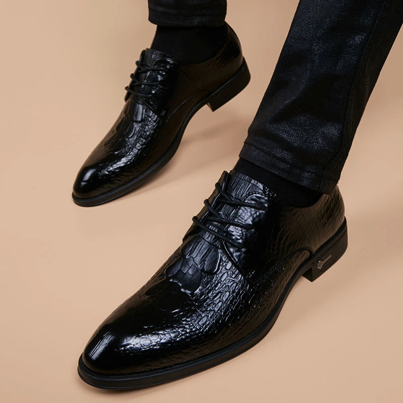 卡汐沐『精选』力荐！黑色皮鞋男士真皮尖头韩版潮流软底正装商务鞋