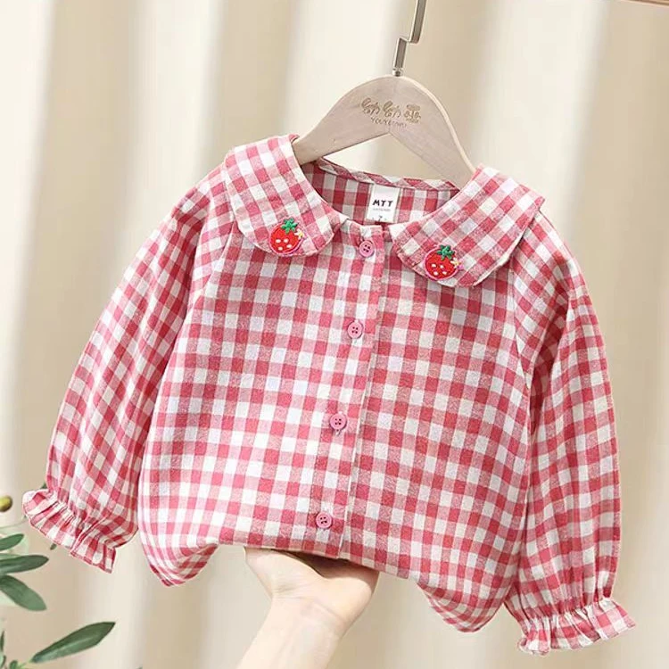 女童衬衫春秋2025新款小童格子儿童春款薄款长袖上衣秋季女宝衬衣