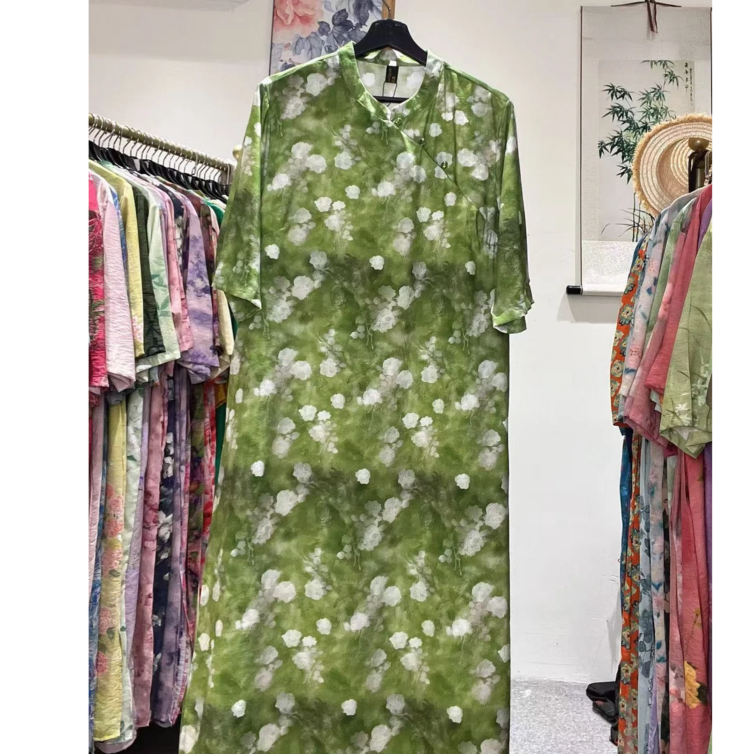 【红肥绿瘦】新中式大码气质高档夏季时尚印花中长款改良旗袍