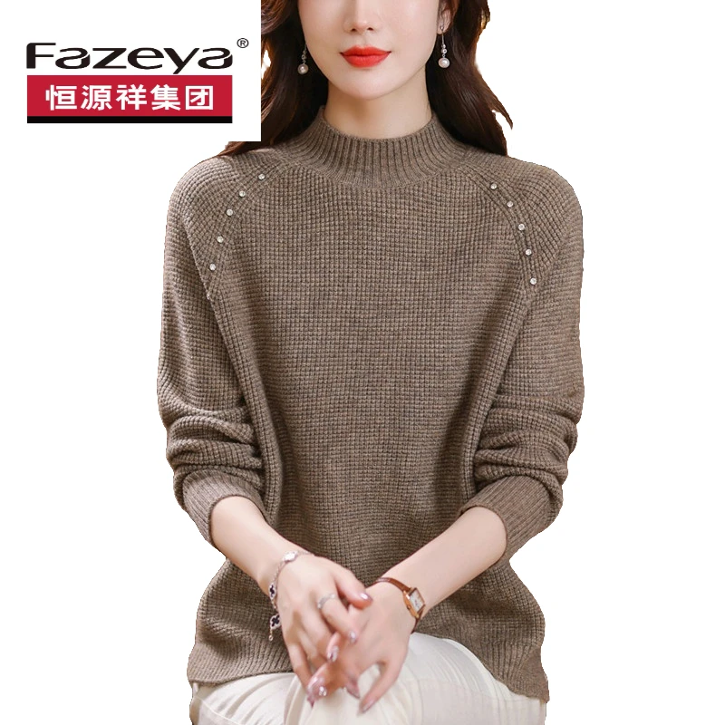 羊毛衫女短款内搭毛衣秋冬款半高领宽松镶钻针织打底女士百搭洋气