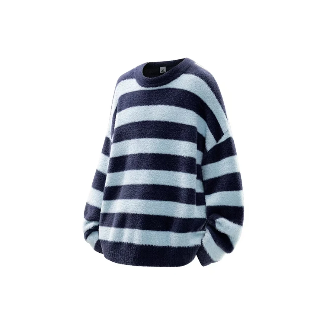 【OY】复古条纹仿貂绒舒适保暖休闲毛衣针织衫