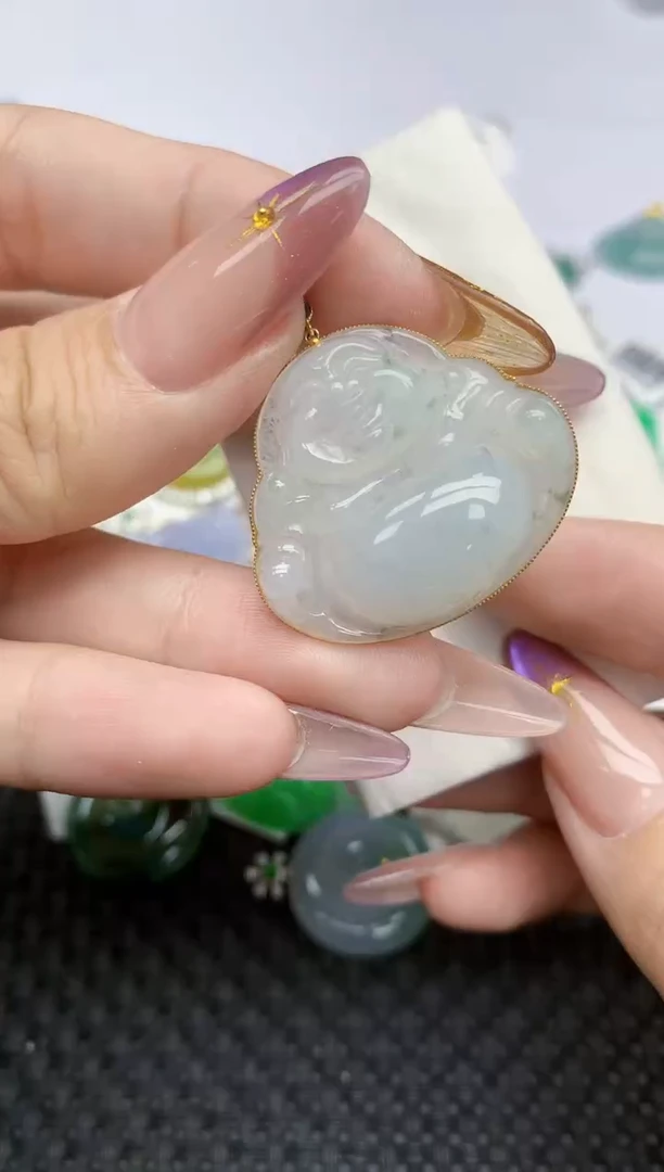 翡翠18K金镶嵌颈饰346   天然翡翠A货