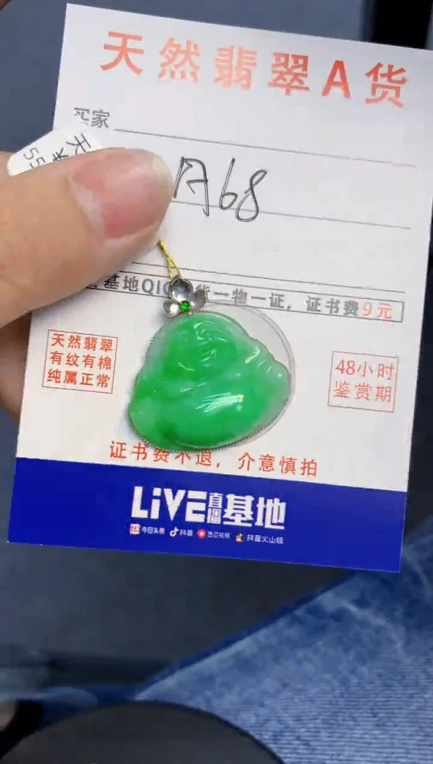 颈饰18K金镶嵌翡翠天然缅甸A货翡翠百元以上9元证书费自理