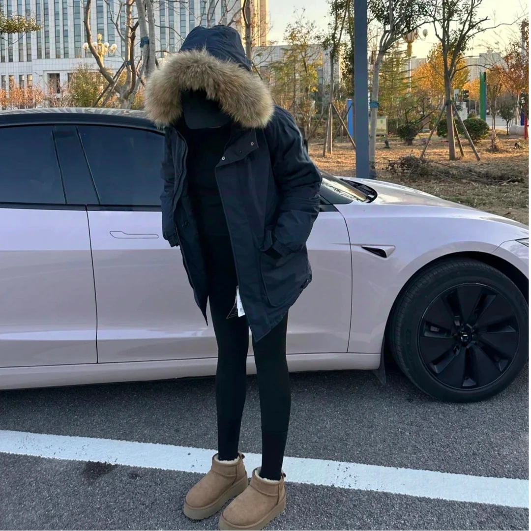 韩系情侣冬季中长款羽绒衣