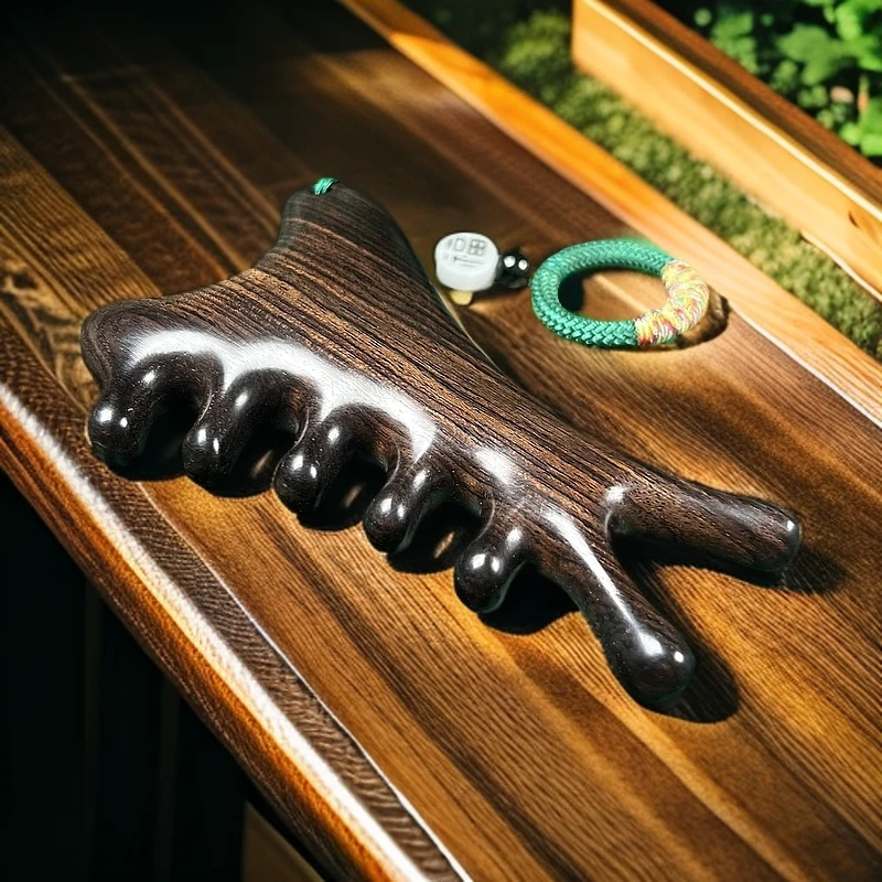 正版四合一紫光檀按摩梳宽齿疏通五齿头疗刮痧美肤护肤