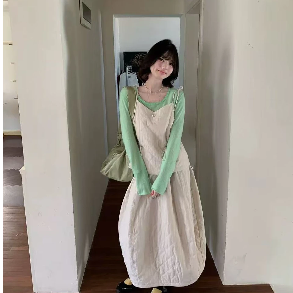 6087乖乖女穿搭 新意法韩代款夹棉娃娃吊带上衣半身裙套装