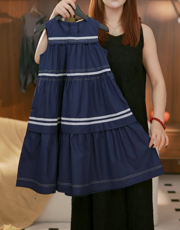 【YY】儿童拼接撞色无袖连衣裙法系条纹森系裙子女童新款25010