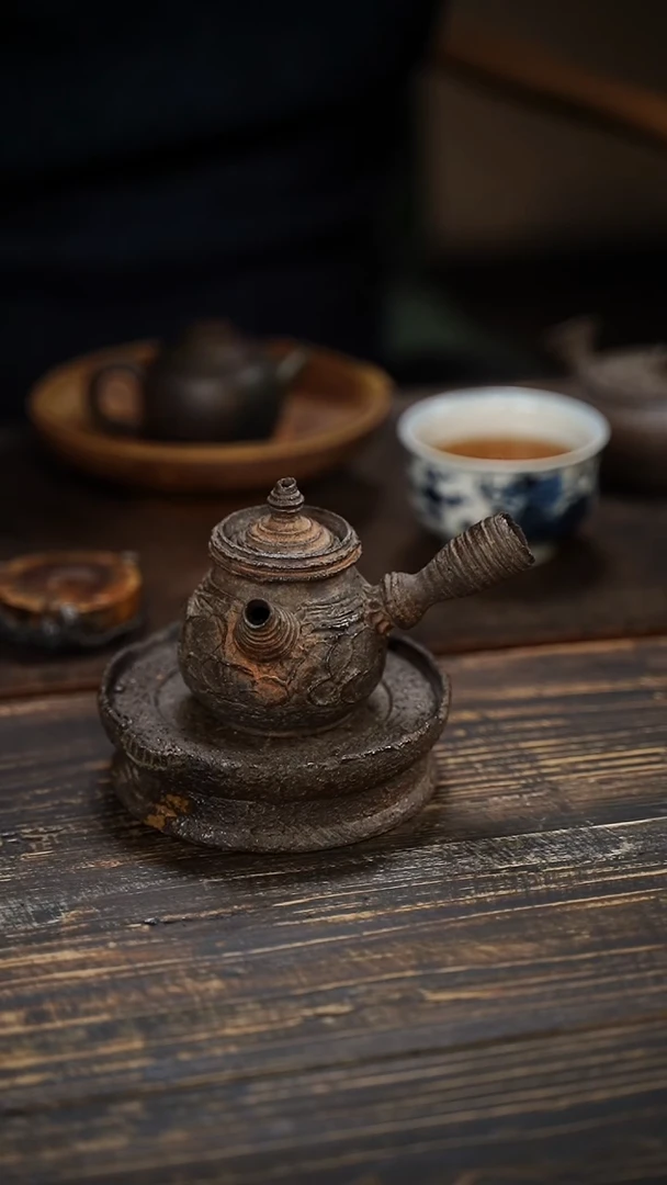 全手工制作 重工 南蛮 重肌理 侧把壶