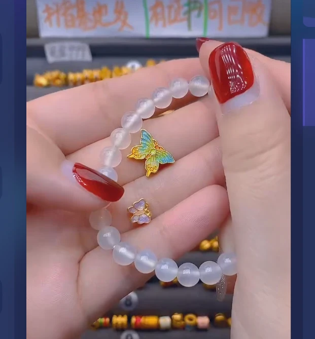 足金999蓝粉蝴蝶+粉紫蝴蝶玛 瑙/多样性发